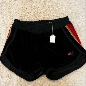 Aviator Nation 5 Stripe Velvet Jogger Shorts